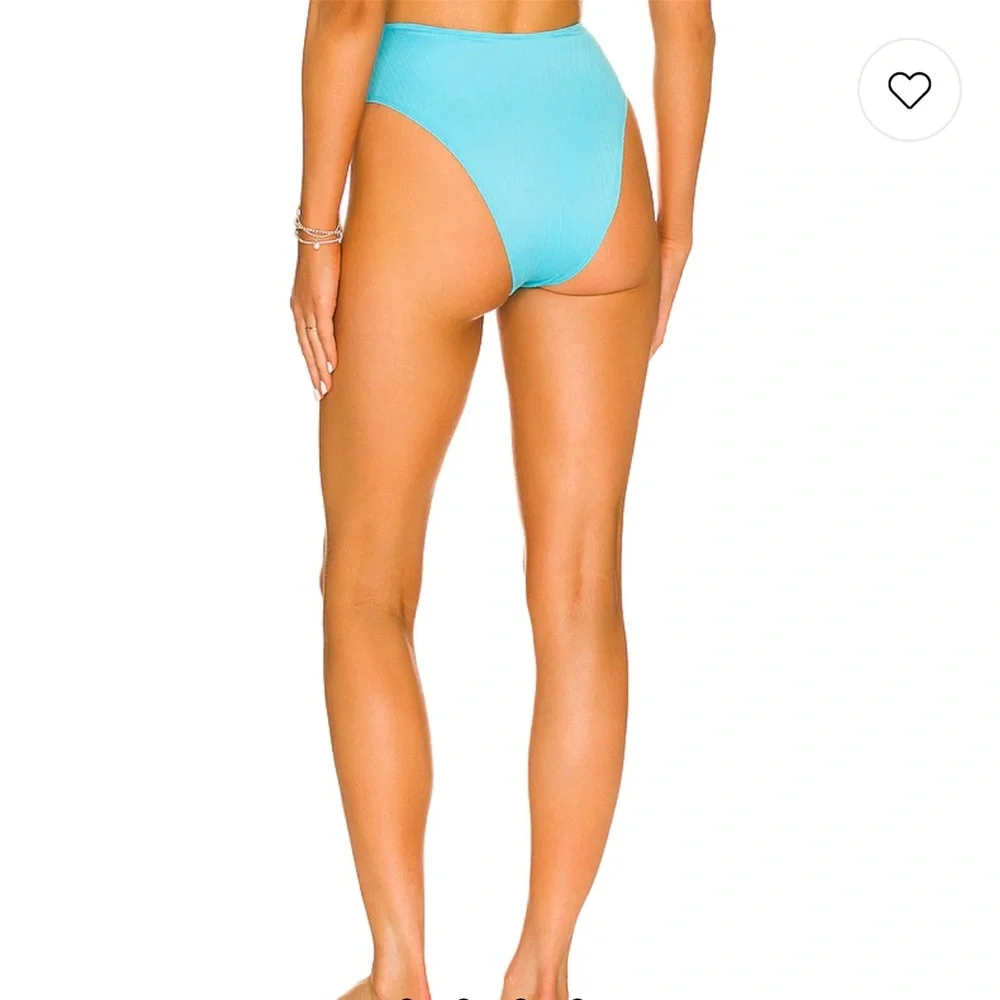 Frankies Bikinis Anne Plisse High Waisted Bikni Bottom in Aquamarine